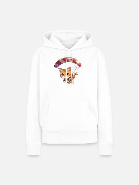 Katzen Fallschirm Paraglide Katze Abenteuer - Frauen Premium Bio Hoodie - Weiß