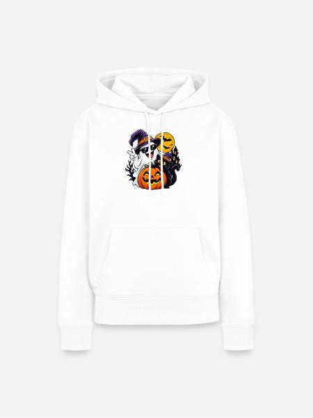 Geister Katze - Halloween-Pumpkin Spaß - Frauen Premium Bio Hoodie - Weiß