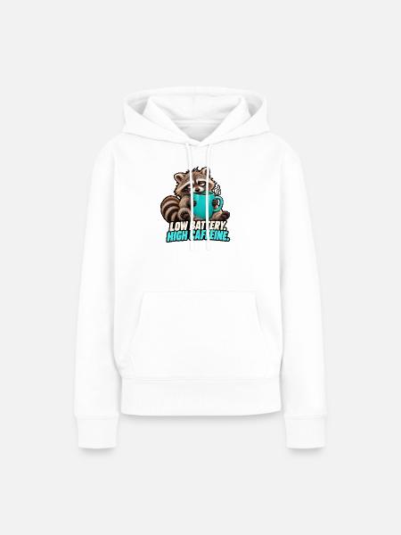 Low Battery, High Caffeine – Waschbär - Frauen Premium Bio Hoodie - Weiß