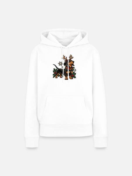 Rentier-Dackel mit Glockenkrone - Frauen Premium Bio Hoodie - Weiß