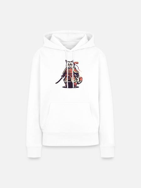 Katzen Samurai - Frauen Premium Bio Hoodie - Weiß