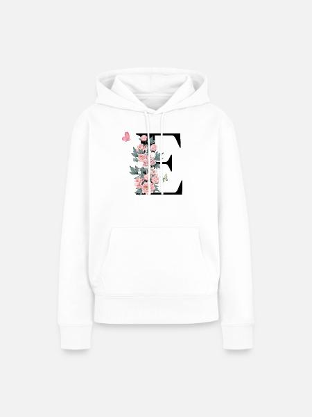 Buchstabe e rosa Blumen - Frauen Premium Bio Hoodie - Weiß