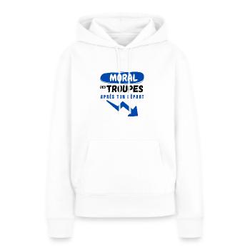 Moral des troupes après ton départ - pot de départ - Sweat à capuche Premium bio Femme - blanc - Devant - Julia (174cm)