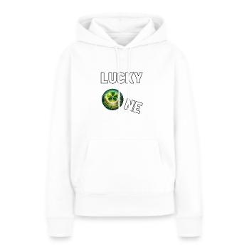 Chanceux - Sweat à capuche Premium bio Femme - blanc - Devant - Julia (174cm)