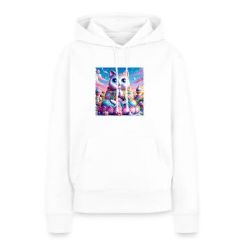 Gato Loco Meditation Yoga Yogi Katze Lotussitz Cat - Frauen Premium Bio Hoodie - Weiß - Vorne - Julia (174cm)
