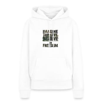a thought provoking image with text written in mis - Sweat à capuche Premium bio Femme - blanc - Devant - Julia (174cm)