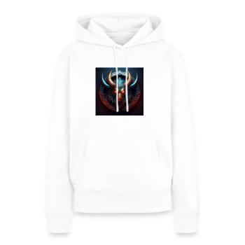 „Teuflischer Metallbulle“ – Kraft aus Metall - Frauen Premium Bio Hoodie - Weiß - Vorne - Julia (174cm)