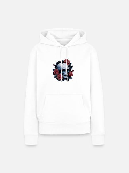Totenkopf mit Rosenblüten - Frauen Premium Bio Hoodie - Weiß