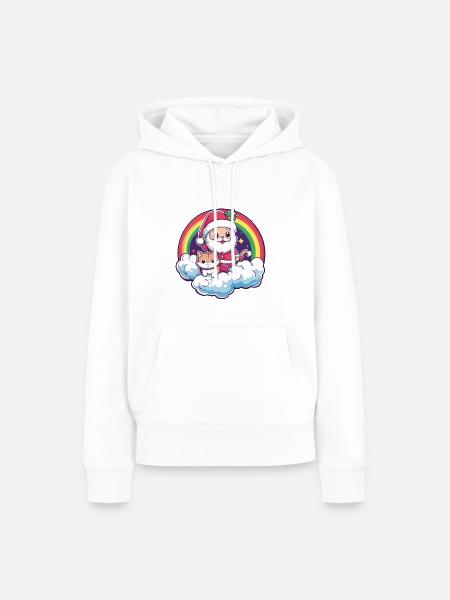 Katze Weihnachtsmann Regenbogen - Frauen Premium Bio Hoodie - Weiß
