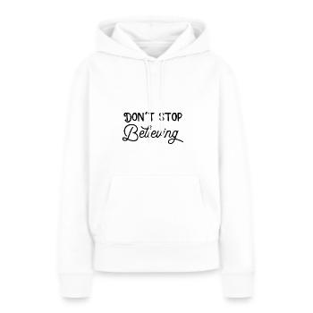 N’arrêtez pas de croire - Sweat à capuche Premium bio Femme - blanc - Devant - Julia (174cm)