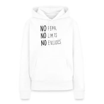 No Fear No Limit No Excuses - Frauen Premium Bio Hoodie - Weiß - Vorne - Julia (174cm)