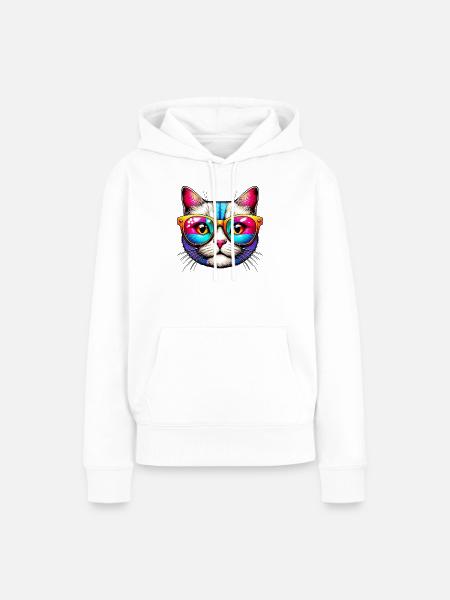 Kater mit Sonnenbrille - Frauen Premium Bio Hoodie - Weiß