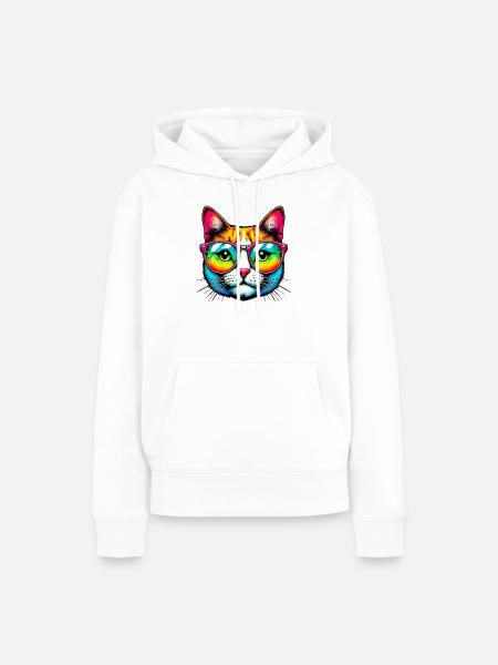 Kater mit Sonnenbrille - Frauen Premium Bio Hoodie - Weiß