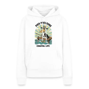 Pelican Fisherman Pier Pressure Coastal - Frauen Premium Bio Hoodie - Weiß - Vorne - Julia (174cm)