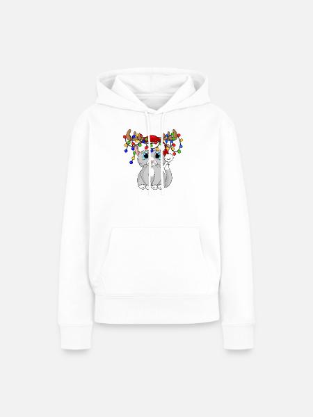 Weihnachtskatze mit Lichterkette - Frauen Premium Bio Hoodie - Weiß