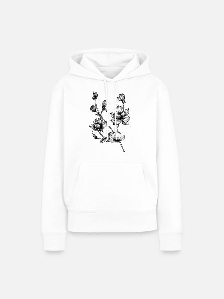 Botanische tekening / kalligrafie - bloemtak - Dame Premium hoodie, økologisk bomuld - hvid
