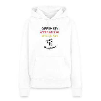 Frauenfußball- offensiv, attraktiv, und intensiv - Frauen Premium Bio Hoodie - Weiß - Vorne - Julia (174cm)