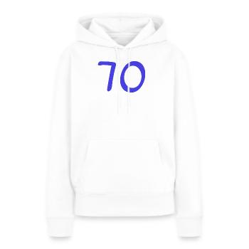 70. 70 ANS. 70e ANNIVERSAIRE. ANNIVERSAIRE 70 ANS. - Sweat à capuche Premium bio Femme - blanc - Devant - Julia (174cm)