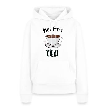 Mais d’abord le thé - Sweat à capuche Premium bio Femme - blanc - Devant - Julia (174cm)