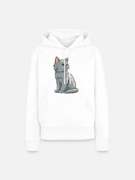 Graues Samtkätzchen Illustration - Frauen Premium Bio Hoodie - Weiß