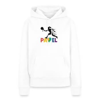 Padel Herz Regenbogen Sprint - Frauen Premium Bio Hoodie - Weiß - Vorne - Julia (174cm)