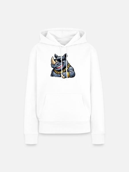 Rhino Streetstyle mit Goldkette - Frauen Premium Bio Hoodie - Weiß