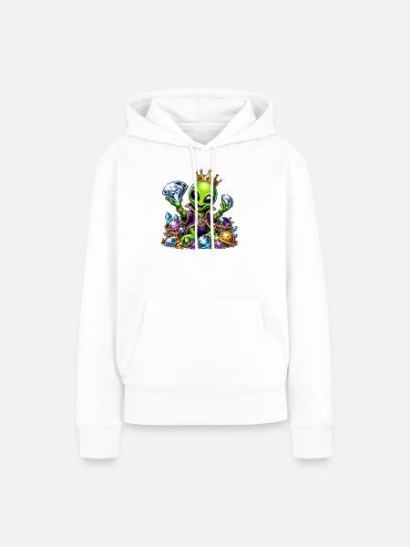 Alien Prinz mit Diamantenkronen - Frauen Premium Bio Hoodie - Weiß