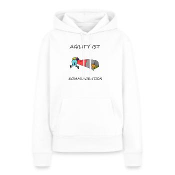 L'agilité est - communication - Sweat à capuche Premium bio Femme - blanc - Devant - Julia (174cm)