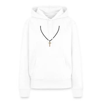chapelet bijoux collier croix croire direct christ - Sweat à capuche Premium bio Femme - blanc - Devant - Julia (174cm)