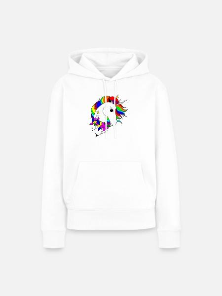 Regenbogen-Einhorn - Frauen Premium Bio Hoodie - Weiß