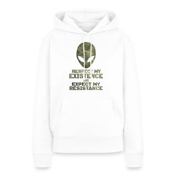 Respecter mon existence ou attendre ma résistance - Sweat à capuche Premium bio Femme - blanc - Devant - Julia (174cm)