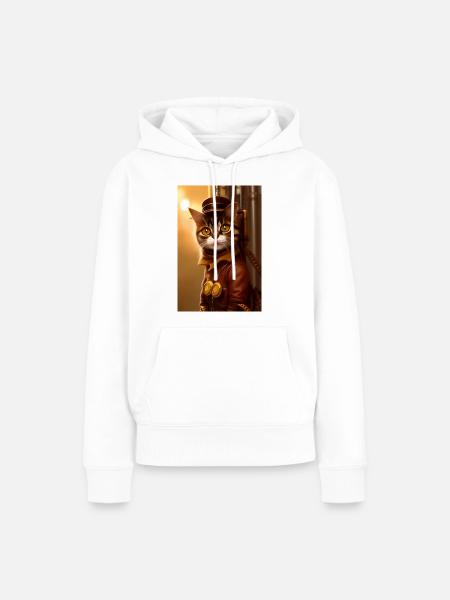 Katze Steampunk Style - Frauen Premium Bio Hoodie - Weiß