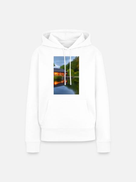 Charmante Hütte am See - Frauen Premium Bio Hoodie - Weiß