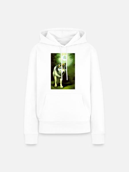 Wolf und Mond - Frauen Premium Bio Hoodie - Weiß