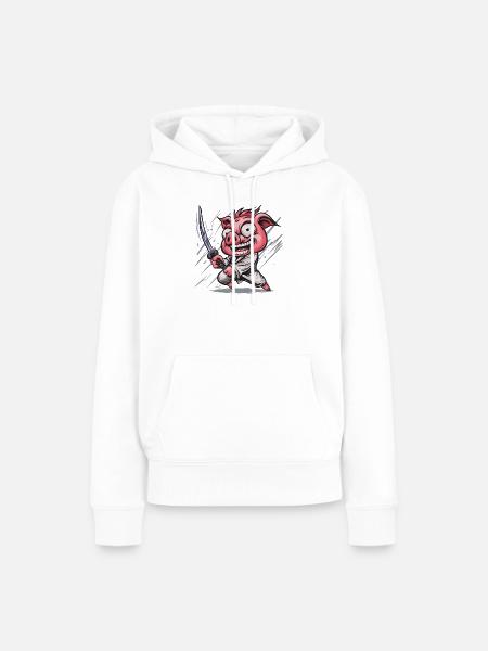 Karate-Sau mit Katana - Frauen Premium Bio Hoodie - Weiß