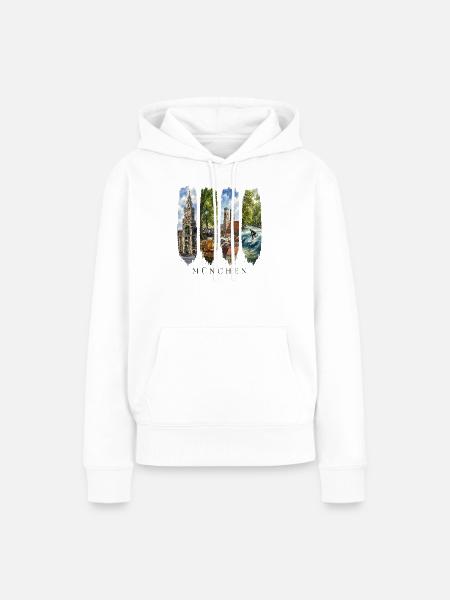 München Travel – Frauenkirche & Surfer Motiv - Frauen Premium Bio Hoodie - Weiß