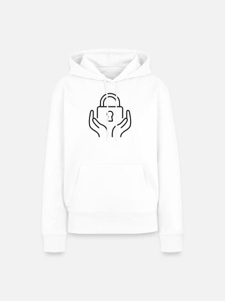 Hände halten Vorhängeschloss-Linie Symbol - Frauen Premium Bio Hoodie - Weiß