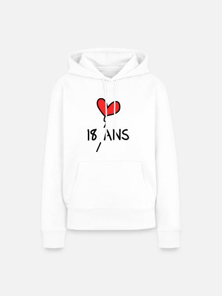 18. 18 ANS. 18e ANNIVERSAIRE. ANNIVERSAIRE 18 ANS. - Sweat à capuche Premium bio Femme - blanc