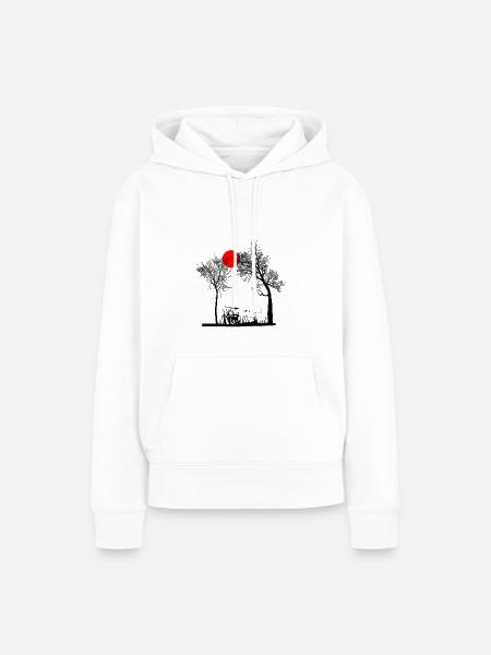 Rote Sonne mit Bäumen - Frauen Premium Bio Hoodie - Weiß