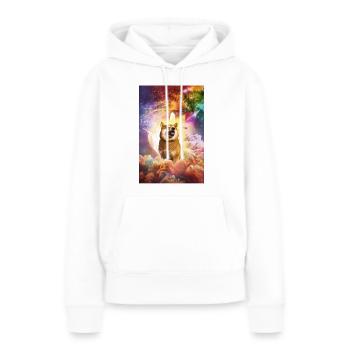 Shiba Inu - Rainbow Space Explosion - Sweat à capuche Premium bio Femme - blanc - Devant - Julia (174cm)