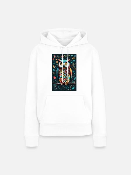 Bunte Eule - Frauen Premium Bio Hoodie - Weiß