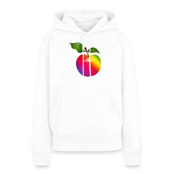 Pomme arc-en-ciel colorée avec des feuilles Illustration - Sweat à capuche Premium bio Femme - blanc - Devant - Julia (174cm)
