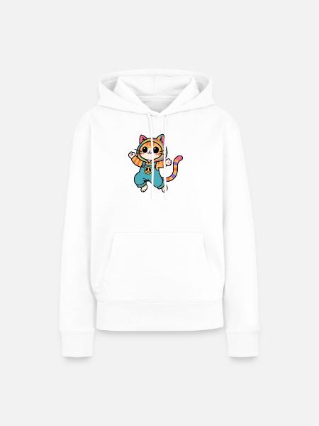 Regenbogenkatze Frieden und Liebe - Frauen Premium Bio Hoodie - Weiß
