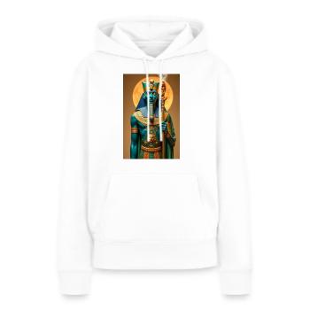 Ptah, dieu à la peau bleue, tenant un sceptre, brillant - Sweat à capuche Premium bio Femme - blanc - Devant - Julia (174cm)