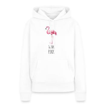 FLAMINGO. PENSEZ ROSE - Sweat à capuche Premium bio Femme - blanc - Devant - Julia (174cm)