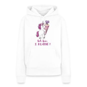 Einhorn mit Zuckertüte Erste Klasse - Frauen Premium Bio Hoodie - Weiß - Vorne - Julia (174cm)