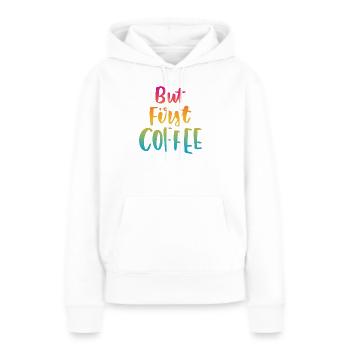 Mais premier café - Sweat à capuche Premium bio Femme - blanc - Devant - Julia (174cm)