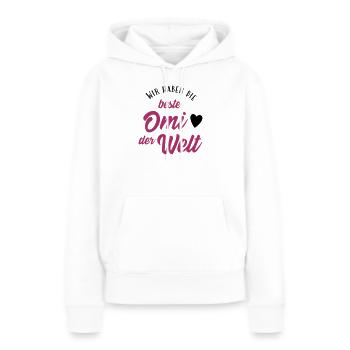 Wir haben die beste Omi der Welt - Frauen Premium Bio Hoodie - Weiß - Vorne - Julia (174cm)
