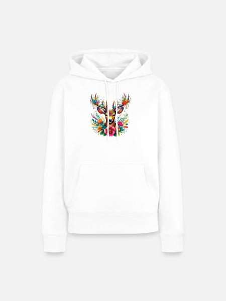 Hirsch mit Blumen geschmückt - Frauen Premium Bio Hoodie - Weiß