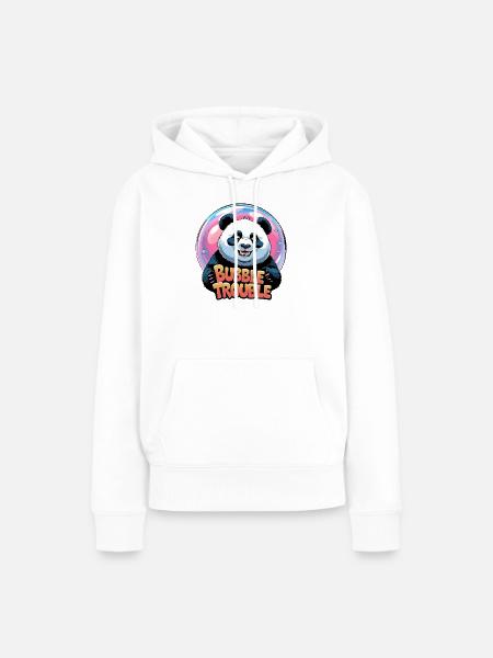 Verspielter Panda mit Blasenmotiv - Frauen Premium Bio Hoodie - Weiß